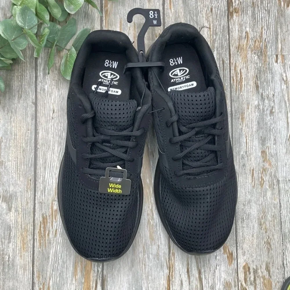 Men’s Black Active Lightweight Breathable Work Sneakers Shoes Size 8.5W